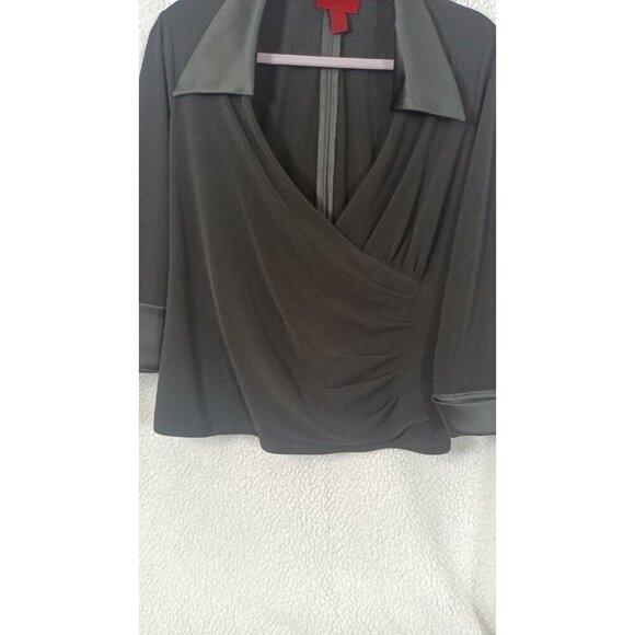 JS Collections Womens Black Blouse Chic Satin Cuffs And Collar Zip Back Size 16 - Picture 4 of 13